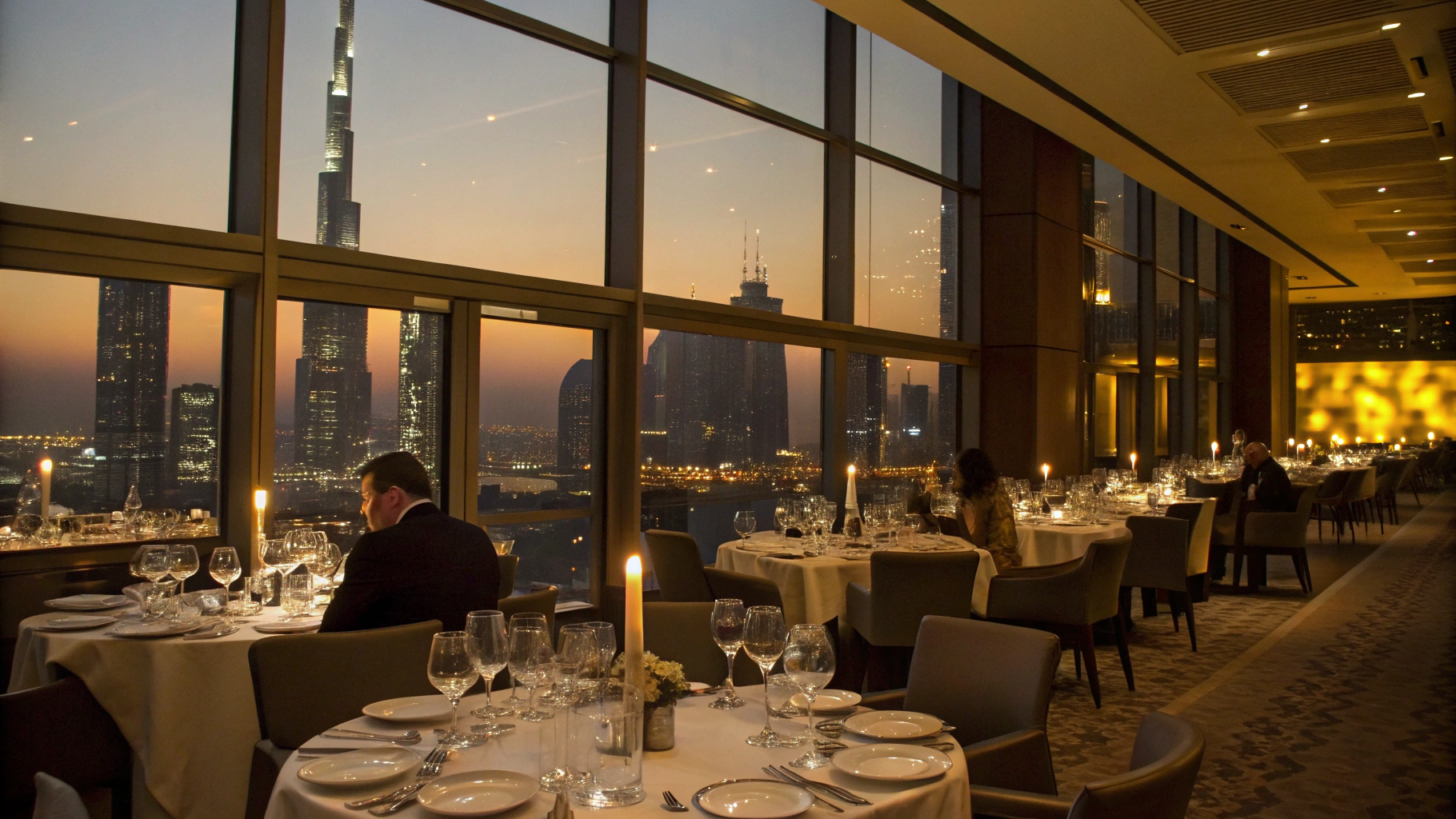 A sophisticated evening event at a luxury venue in Dubai with cinematic lighting