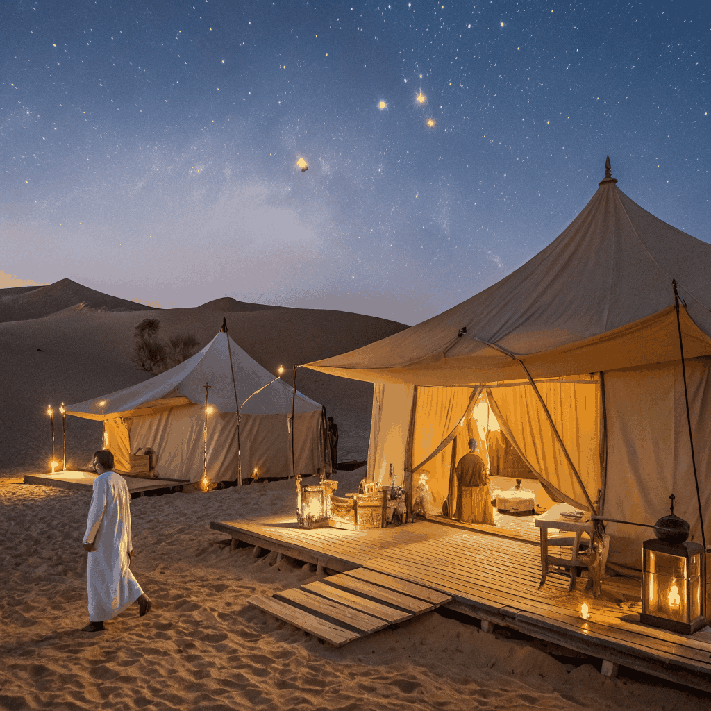Atmospheric evening event in the Dubai desert dunes