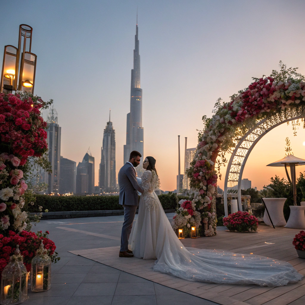 Traditional Emirati wedding celebration with floral decor